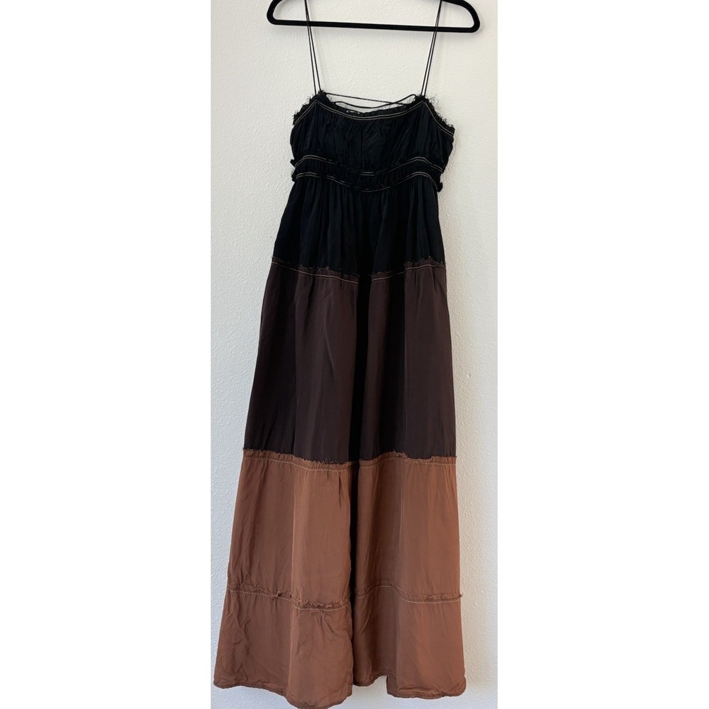 Zara Desert Collection 2019 Colorblock Dress Maxi Slip Bohemian Size Small Brown - Picture 4 of 13